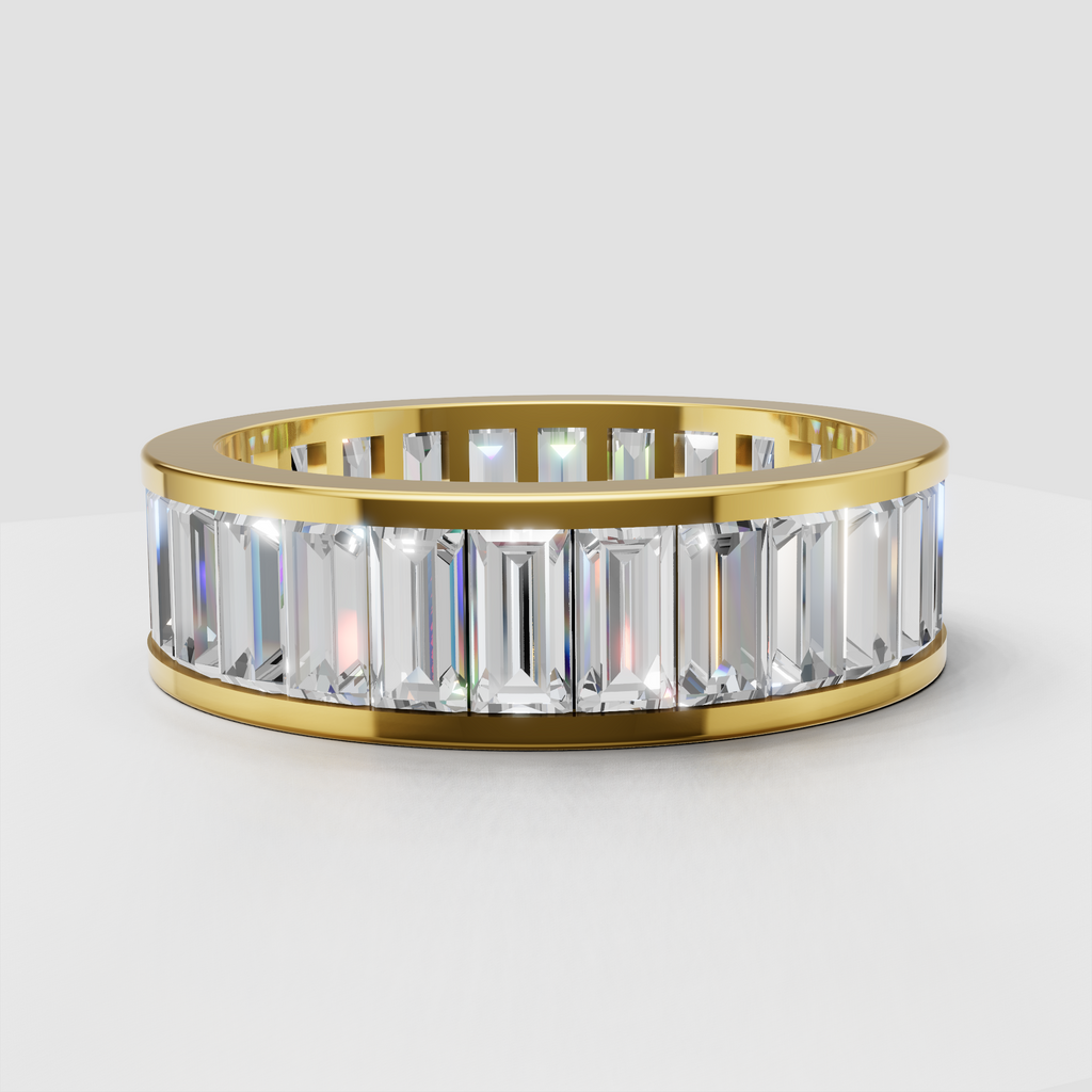 Baguette diamond eternity band ring with channel setting