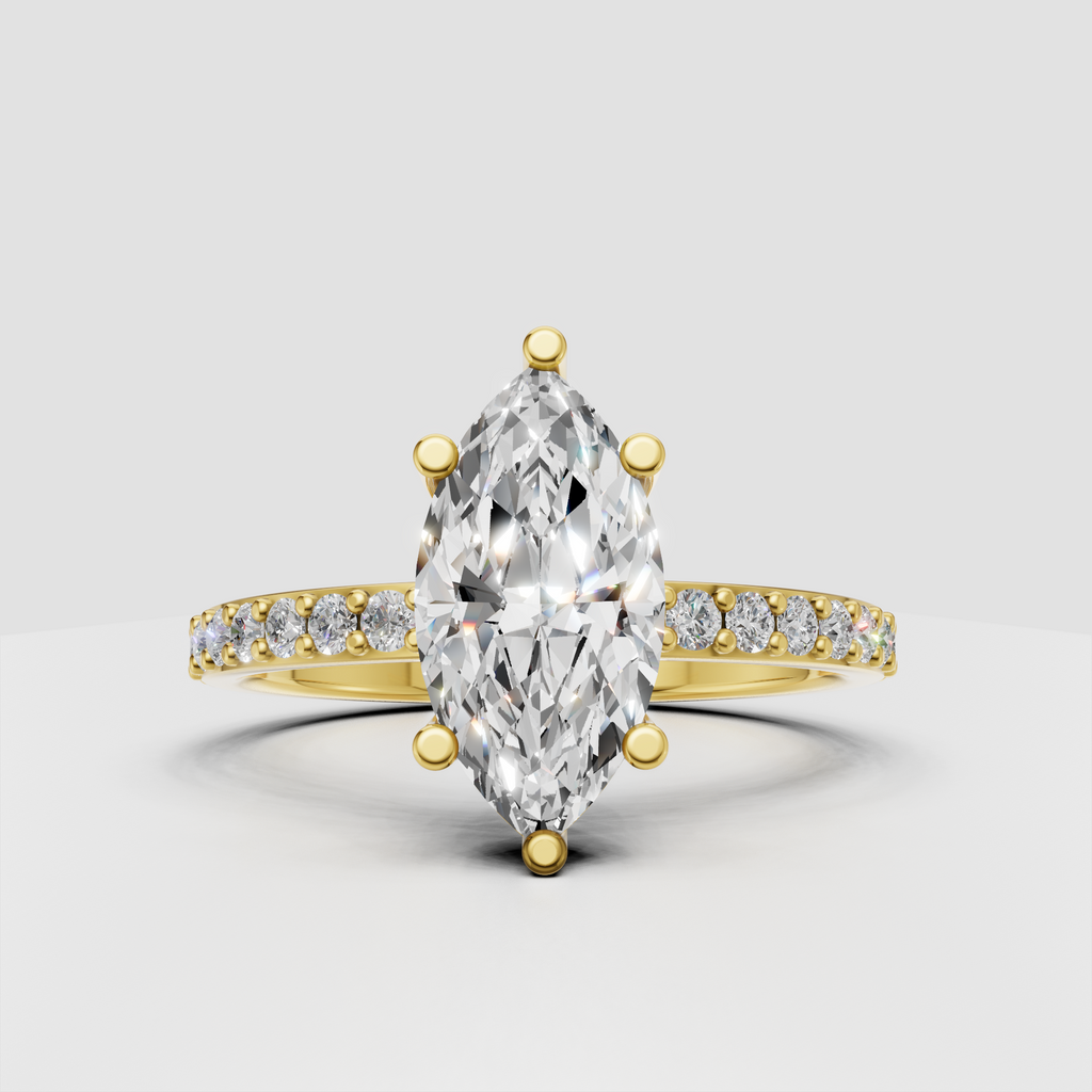 Marquise diamond engagement ring with prong setting and pave band