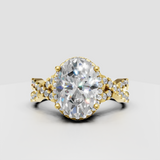 Oval Diamond pave halo split-shank engagement ring