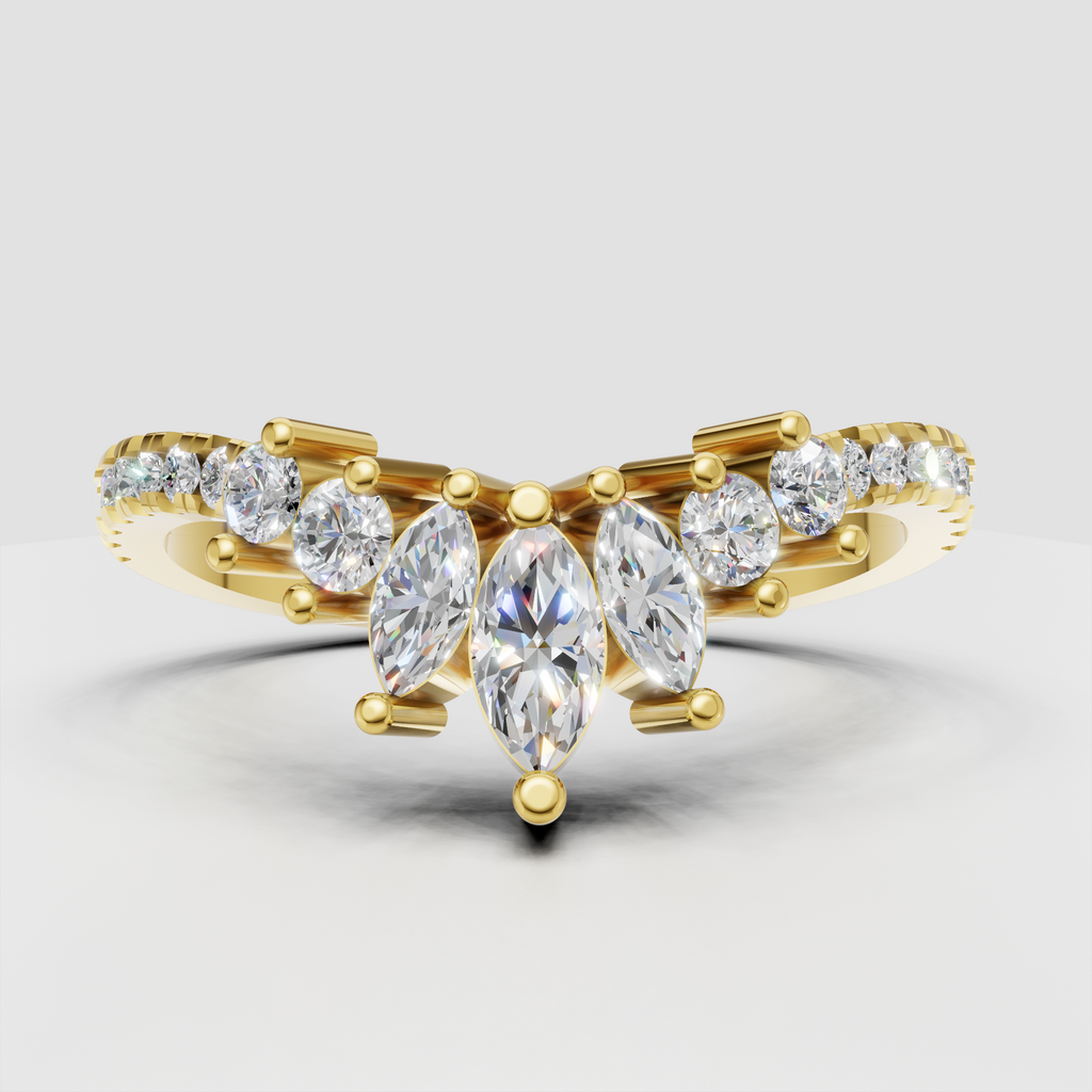 Marquise and round cut diamond wedding band in yellow gold
