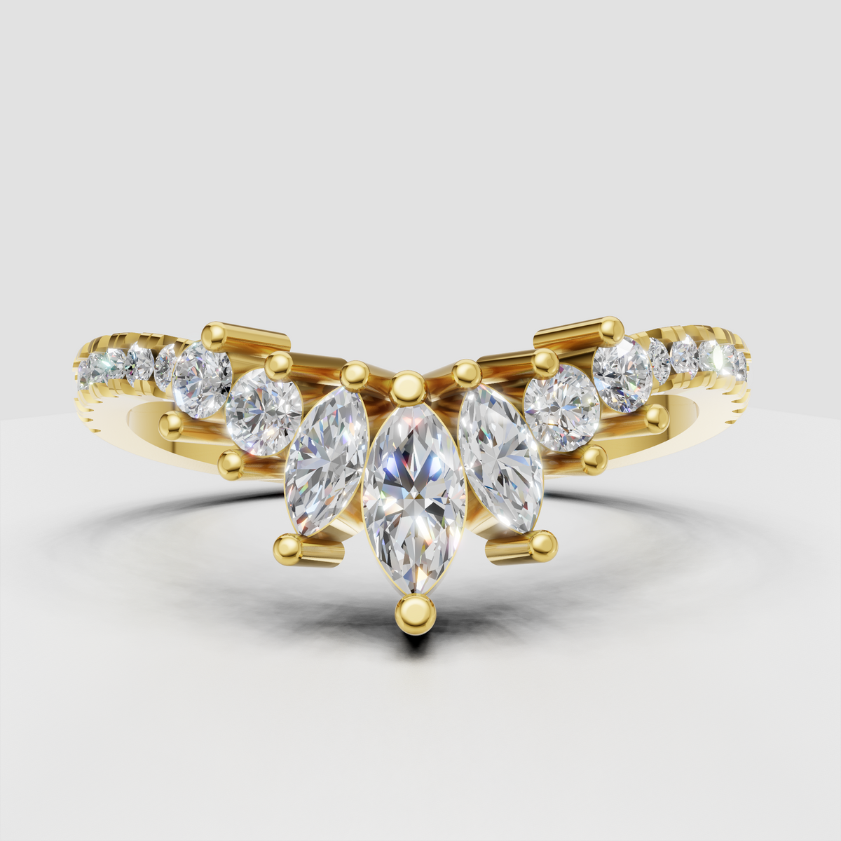 Marquise and round cut diamond wedding band in yellow gold