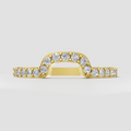 Round diamond shared-prong arched engagement ring in polished yellow gold