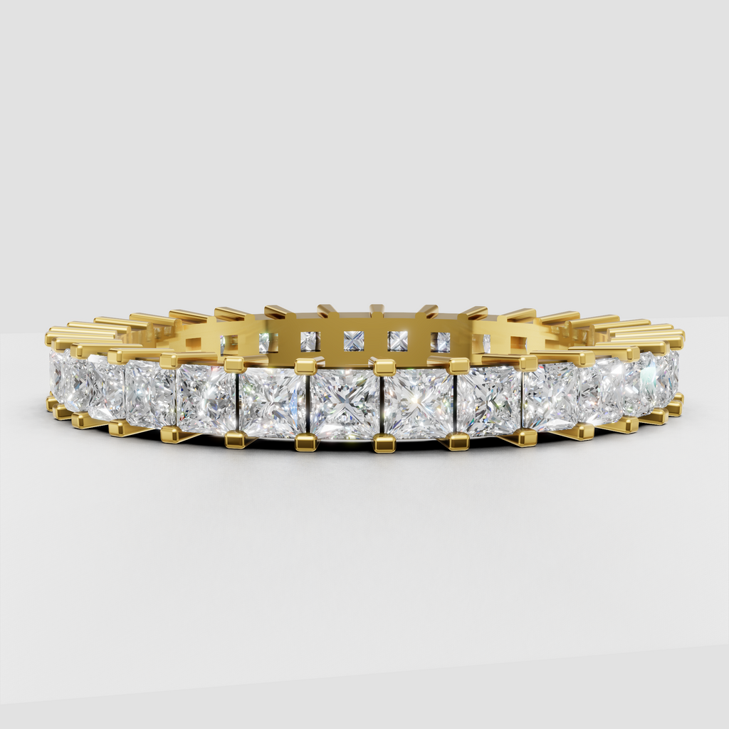 Princess cut diamond full eternity wedding band in polished yellow gold