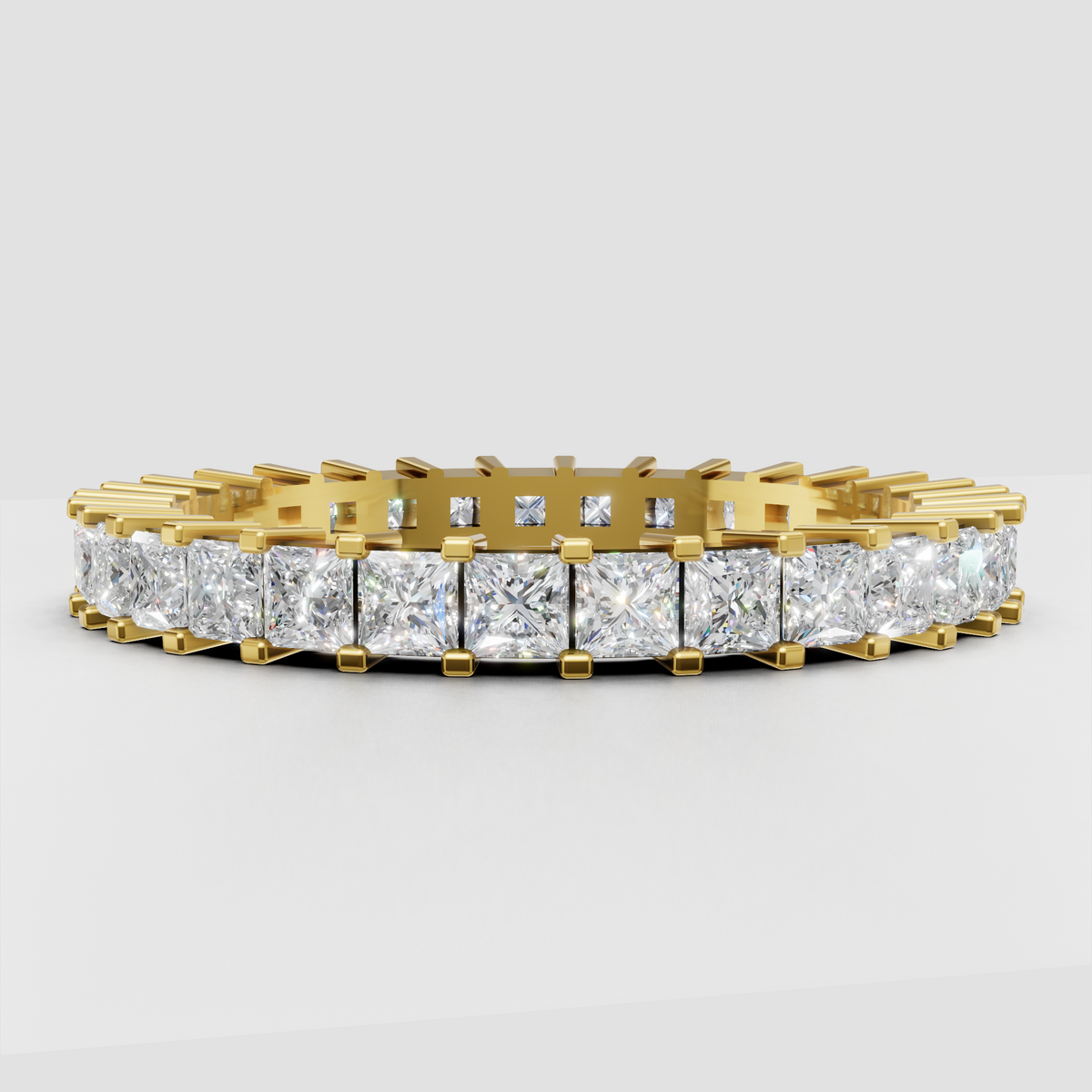 Princess cut diamond full eternity wedding band in polished yellow gold