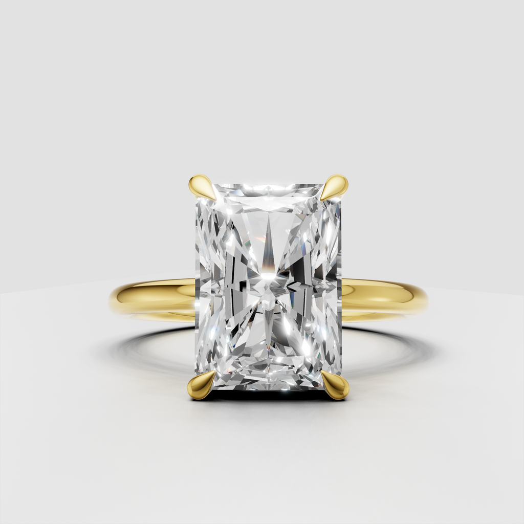 Yellow gold radiant cut diamond hidden halo engagement ring