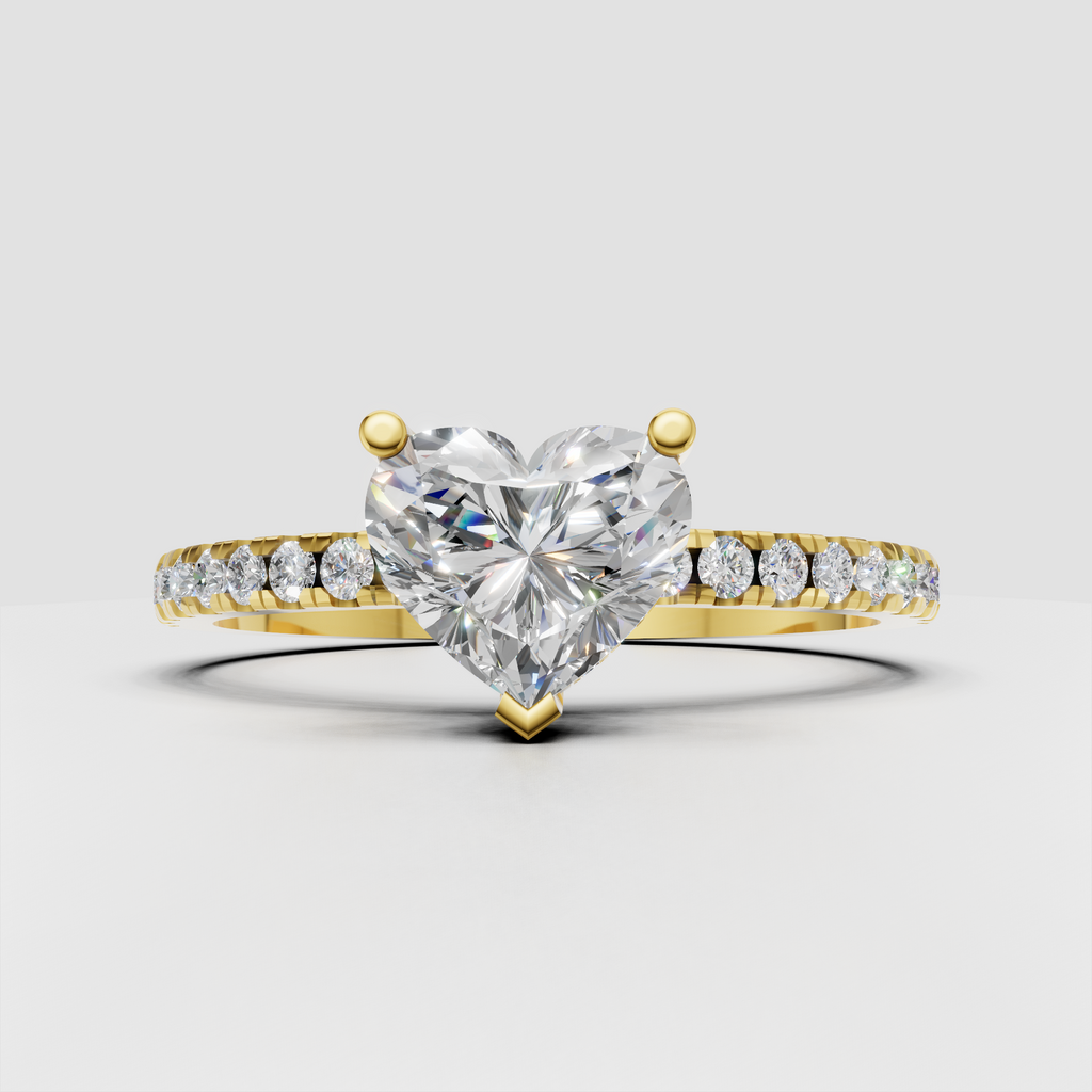 Heart shaped diamond engagement ring with pavé band