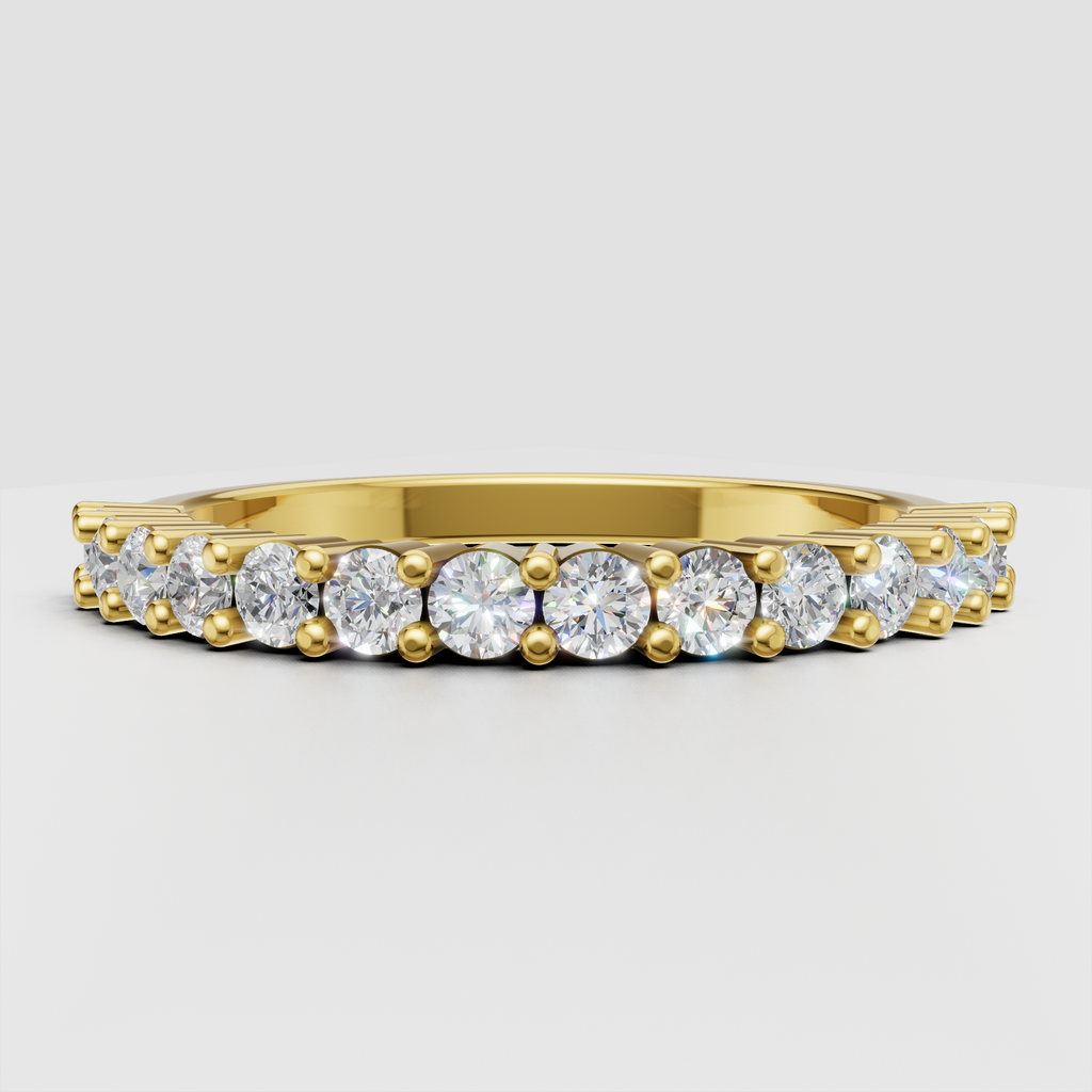 Round diamond prong-set half eternity ring in polished yellow gold