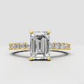 Emerald cut diamond pave split shank engagement ring