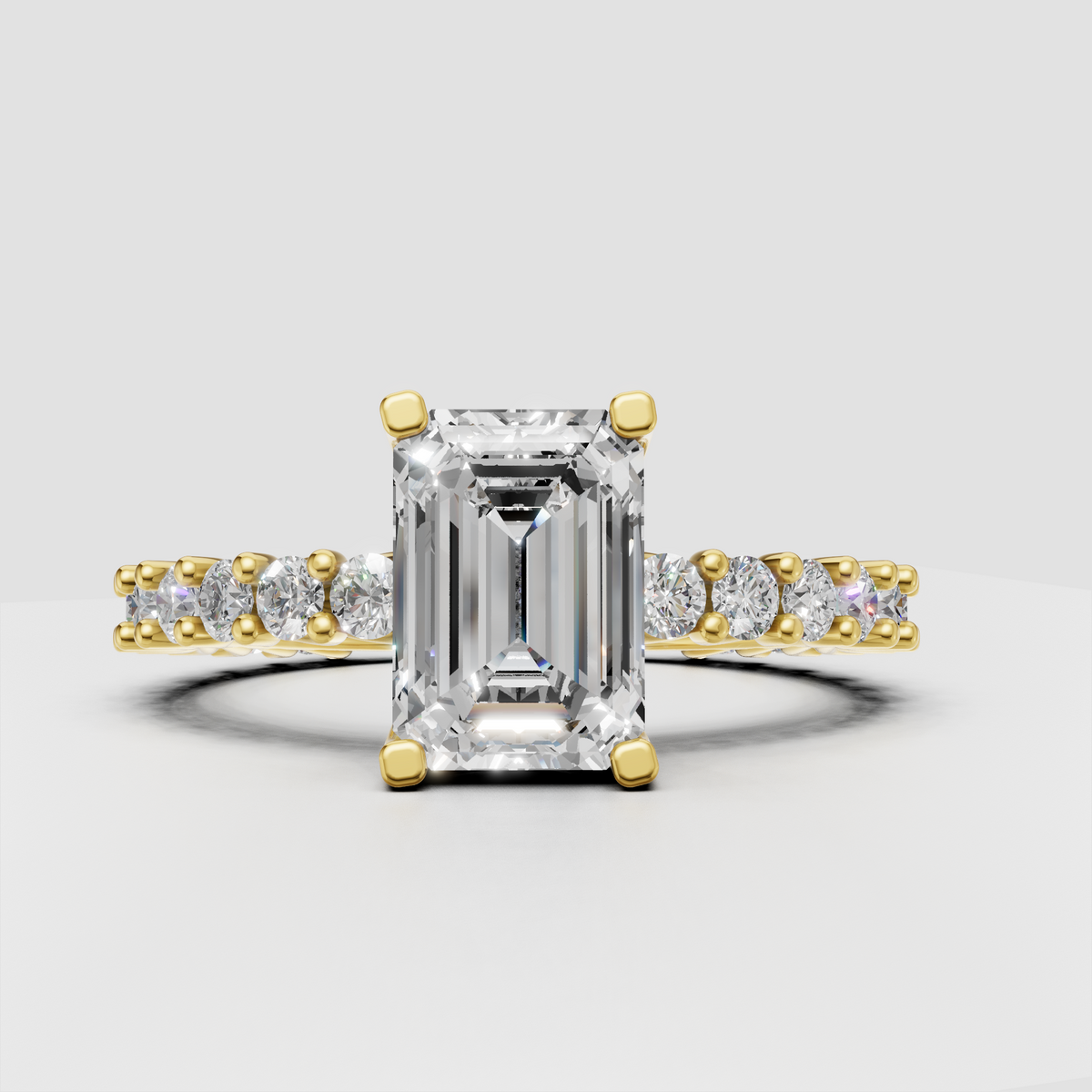 Emerald cut diamond pave split shank engagement ring
