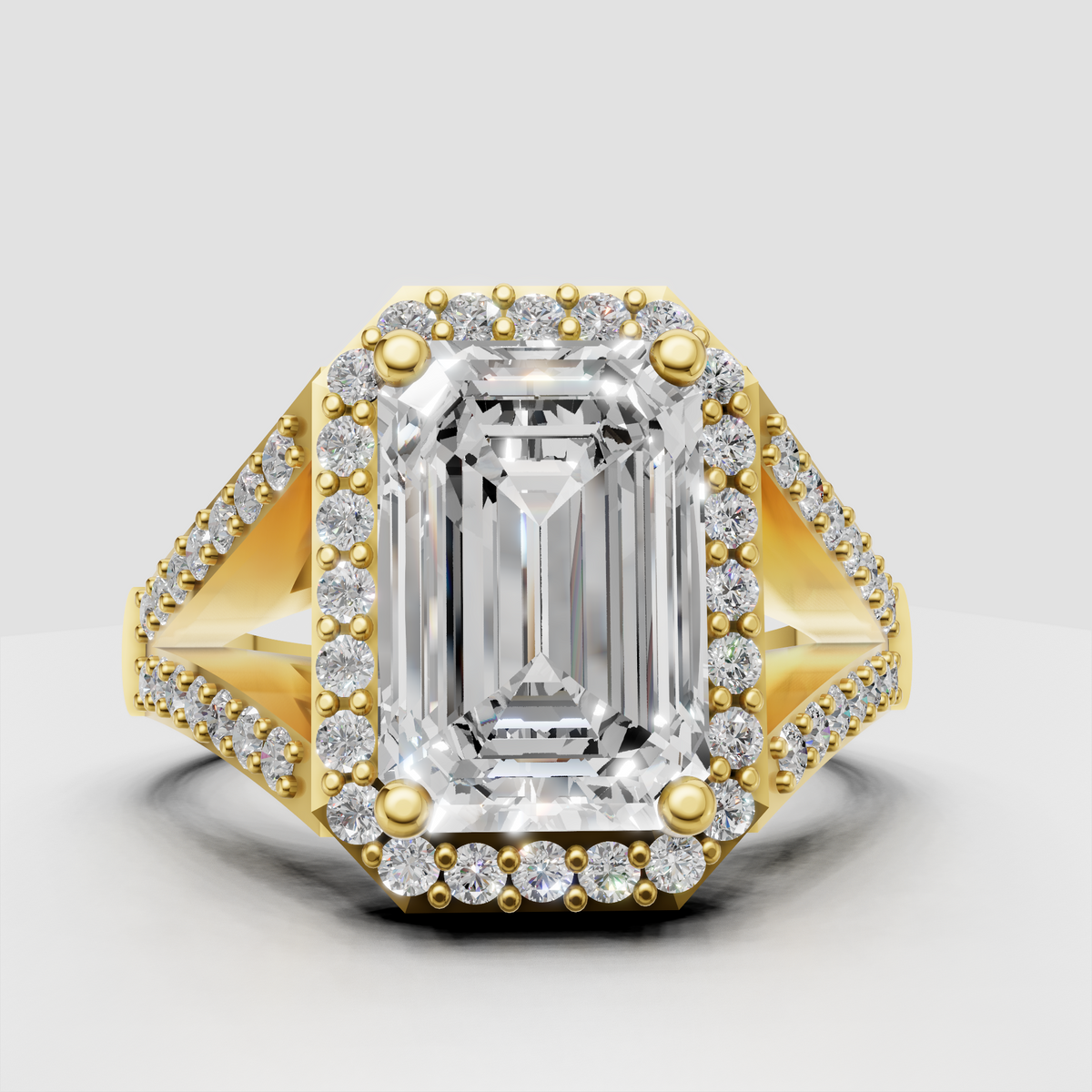 Elegant emerald diamond ring with architectural open gallery
