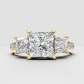Princess cut diamond three stone engagement ring with pave band