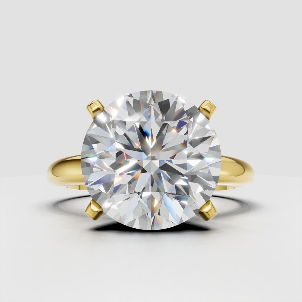 Round cut solitaire diamond ring in polished yellow gold