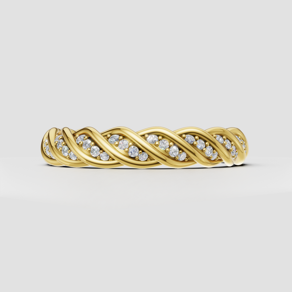 Round cut diamond twisted band ring