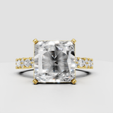 Princess cut diamond half eternity engagement ring in polished rose gold