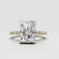 Radiant cut diamond engagement ring with pavé and marquise accents