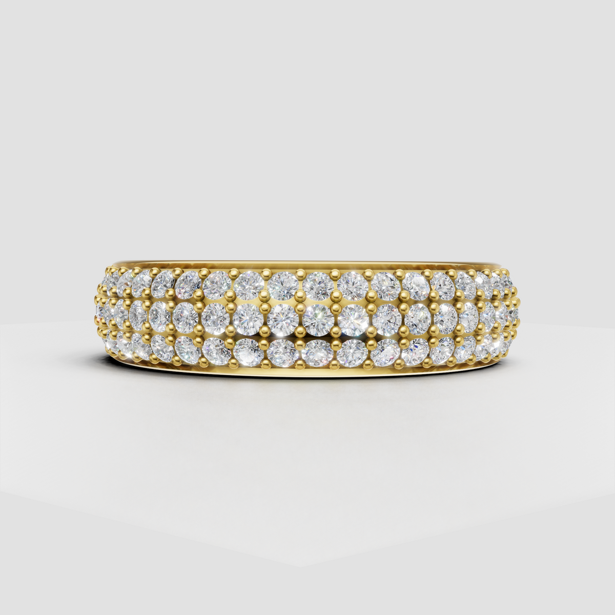 Round diamond band in polished yellow gold