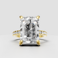 Radiant Diamond hidden halo engagement ring with pave band in polished yellow gold