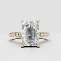 Radiant cut diamond hidden halo engagement ring with polished band