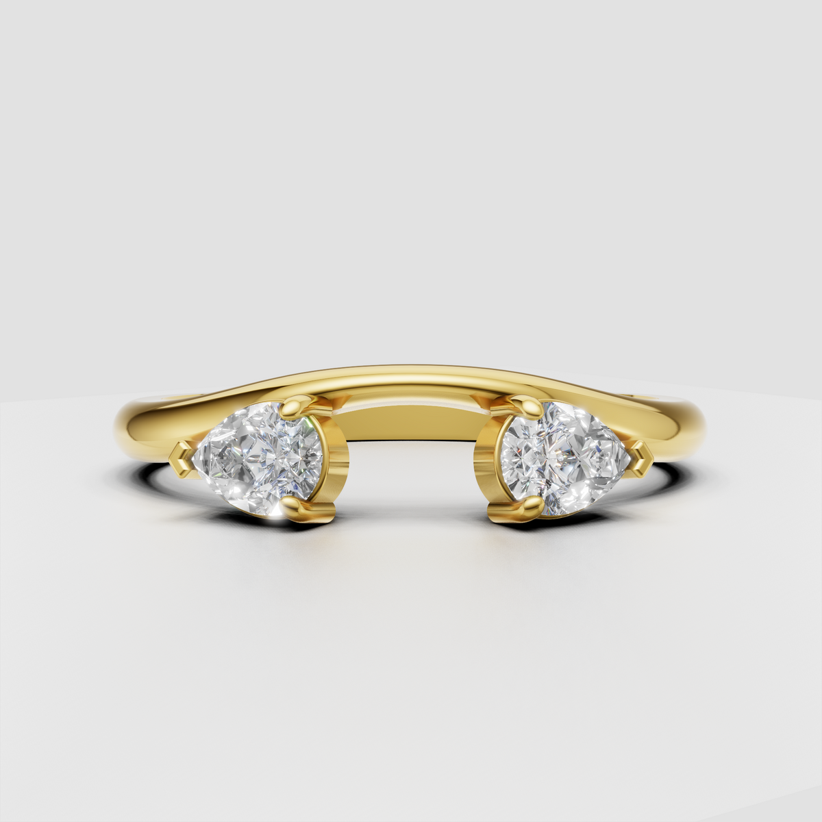 Pear cut diamond open cuff band two stone wedding band 