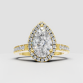 Pear diamond halo pave engagement ring with round accent stones