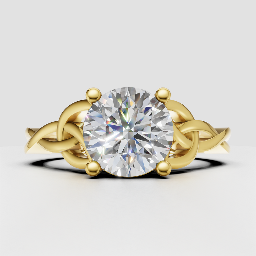 Round diamond vintage style ring in polished 14K yellow gold