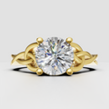 Round diamond vintage style ring in polished 14K yellow gold