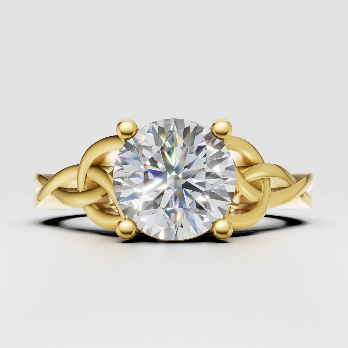 Round diamond vintage style ring in polished 14K yellow gold
