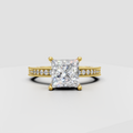 Square princess diamond ring with sparkling round side stones and vintage band