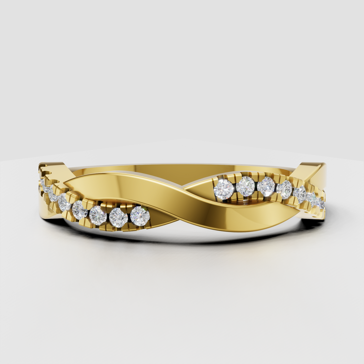 Round diamond half eternity twisted band in polished gold