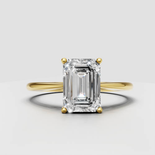 Emerald cut diamond solitaire vintage style ring in yellow gold