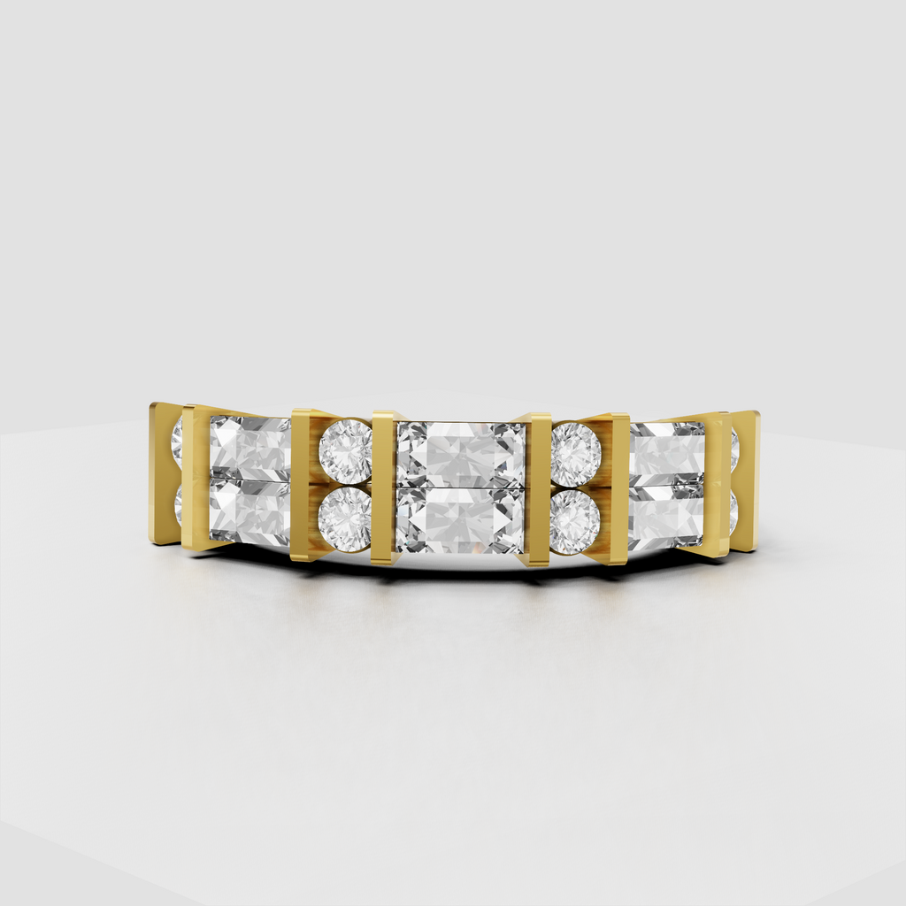 Baguette and round diamond channel setting geometric eternity wedding band
