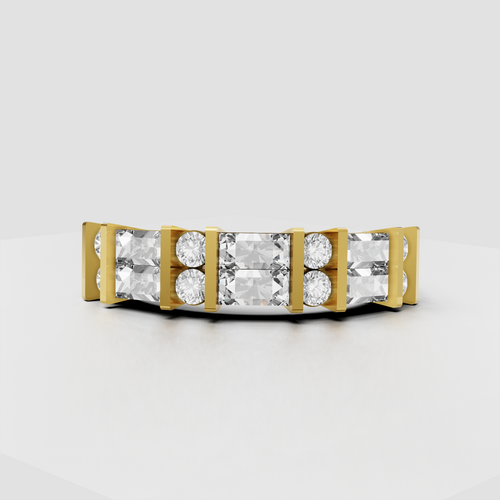 Baguette and round diamond channel setting geometric eternity wedding band