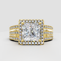 Princess diamond hidden halo engagement ring with pavé band