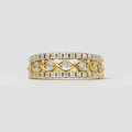 Yellow gold diamond band ring with double rows of round stones