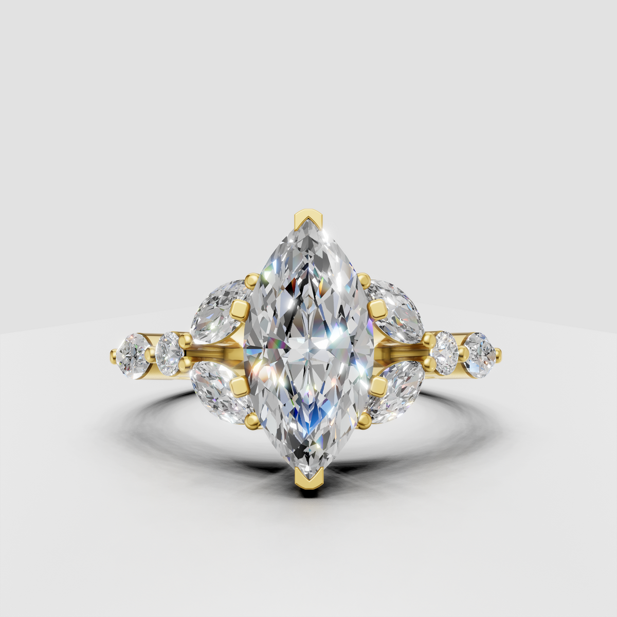 Marquise cut diamond engagement ring with marquise side accents