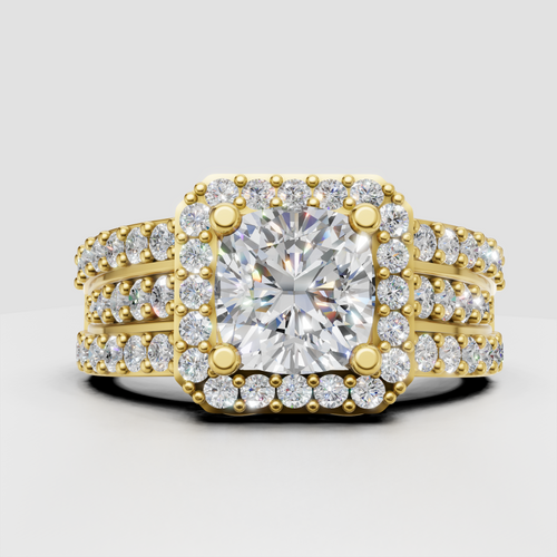 Cushion diamond halo split-shank pave engagement ring