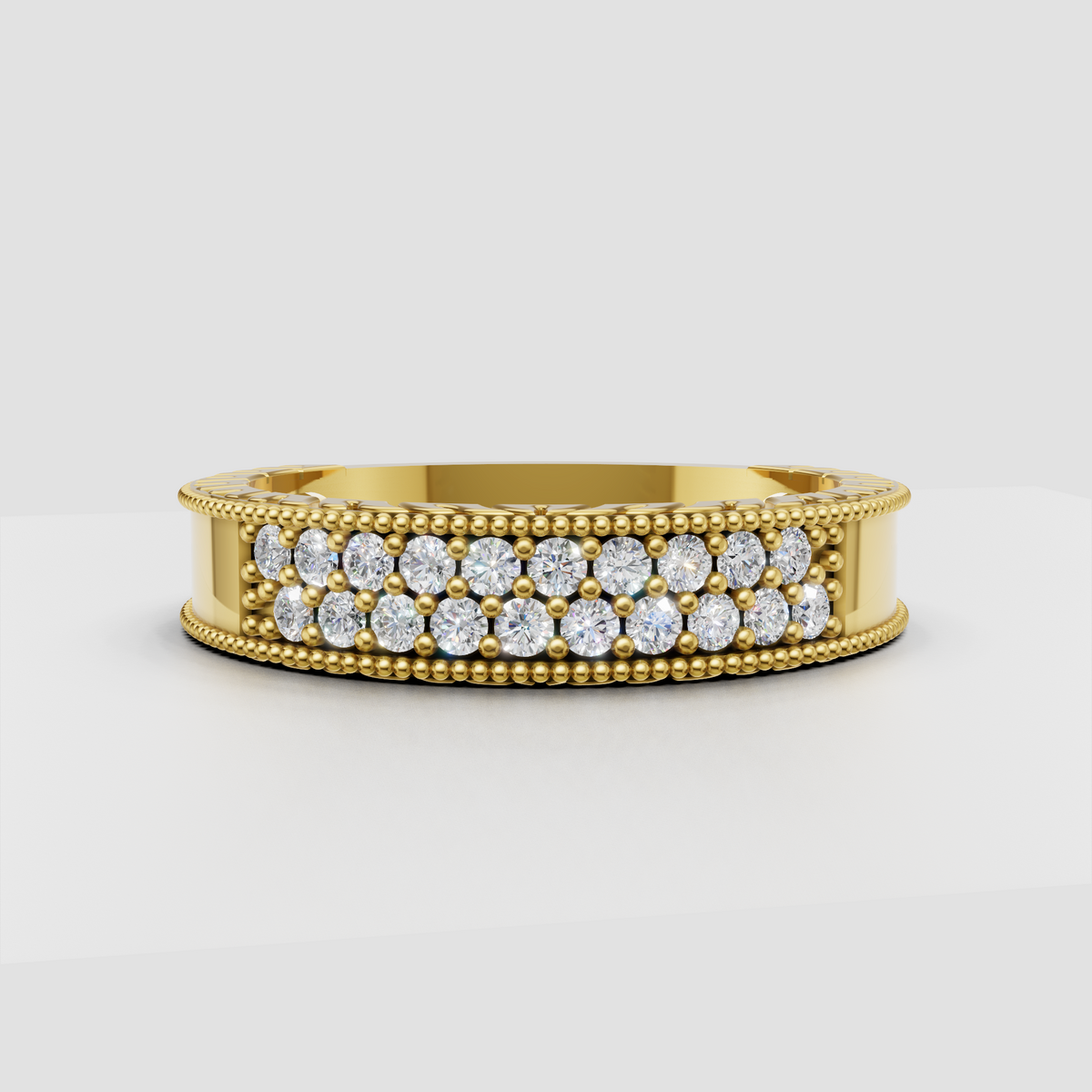 Round diamond eternity band in yellow gold