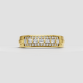 Princess cut diamond multi-row band ring with round diamond accents in yellow gold