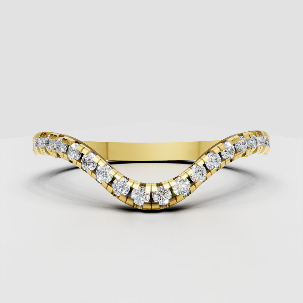 Curved shape Round Diamond Half Eternity Wedding Stackable Band