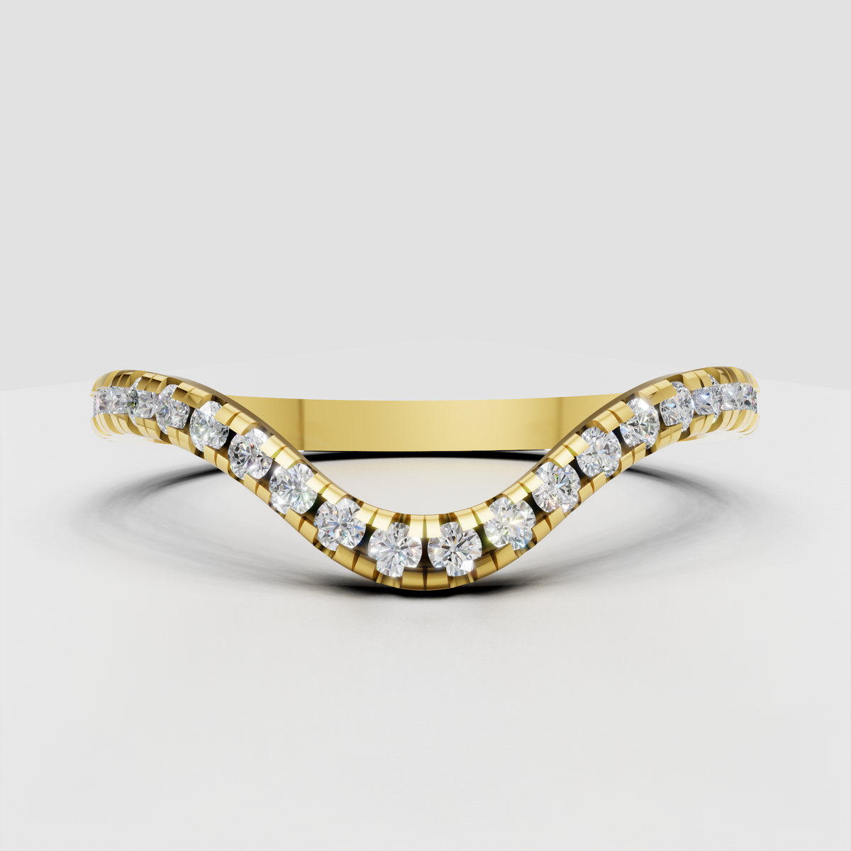 Curved shape Round Diamond Half Eternity Wedding Stackable Band