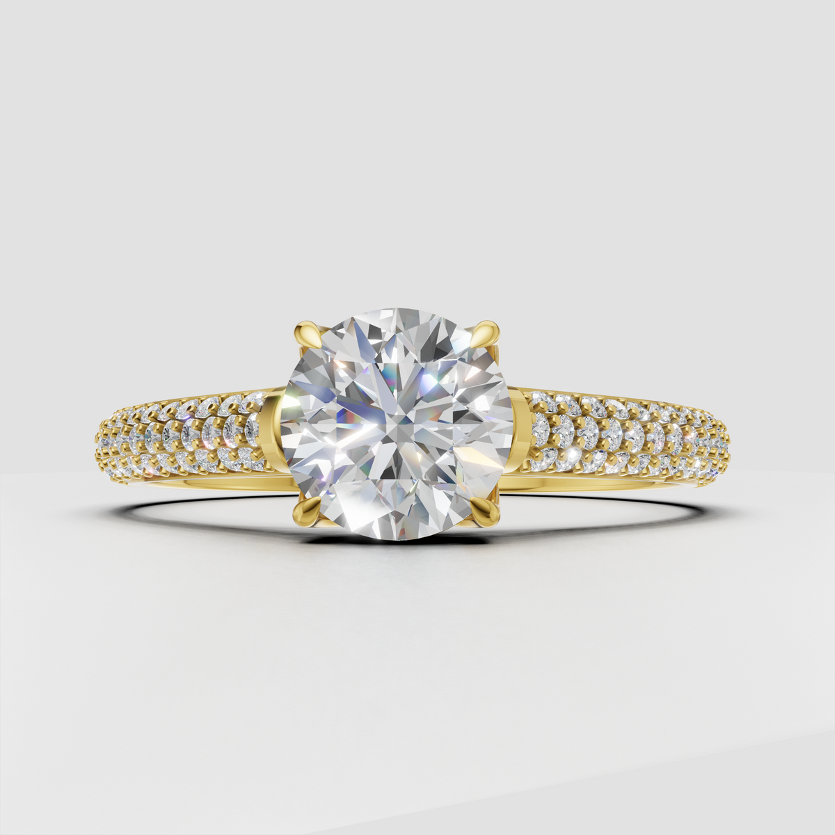 Round cut Diamond engagement ring in polished yellow gold