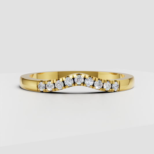 Round diamond curved wave prong-set band ring in polished yellow gold