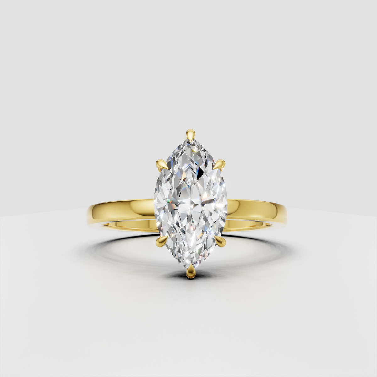 Marquise diamond six-prong solitaire engagement ring in polished yellow gold
