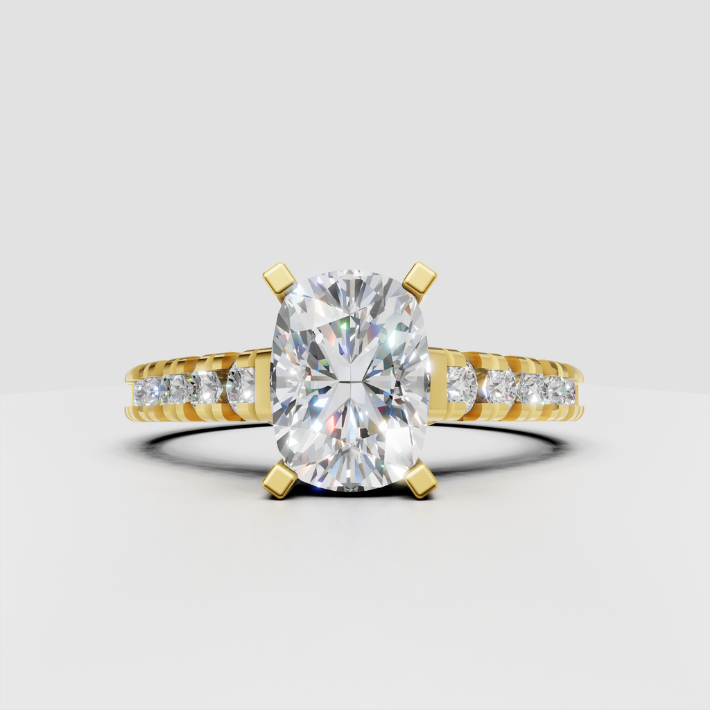 Trillion Cut Lab Grown & Moissanite Diamond Halo Engagement Ring - Image 6