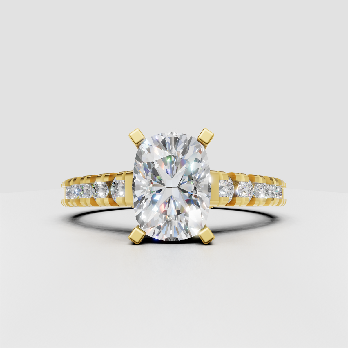 Trillion Cut Lab Grown & Moissanite Diamond Halo Engagement Ring - Image 6