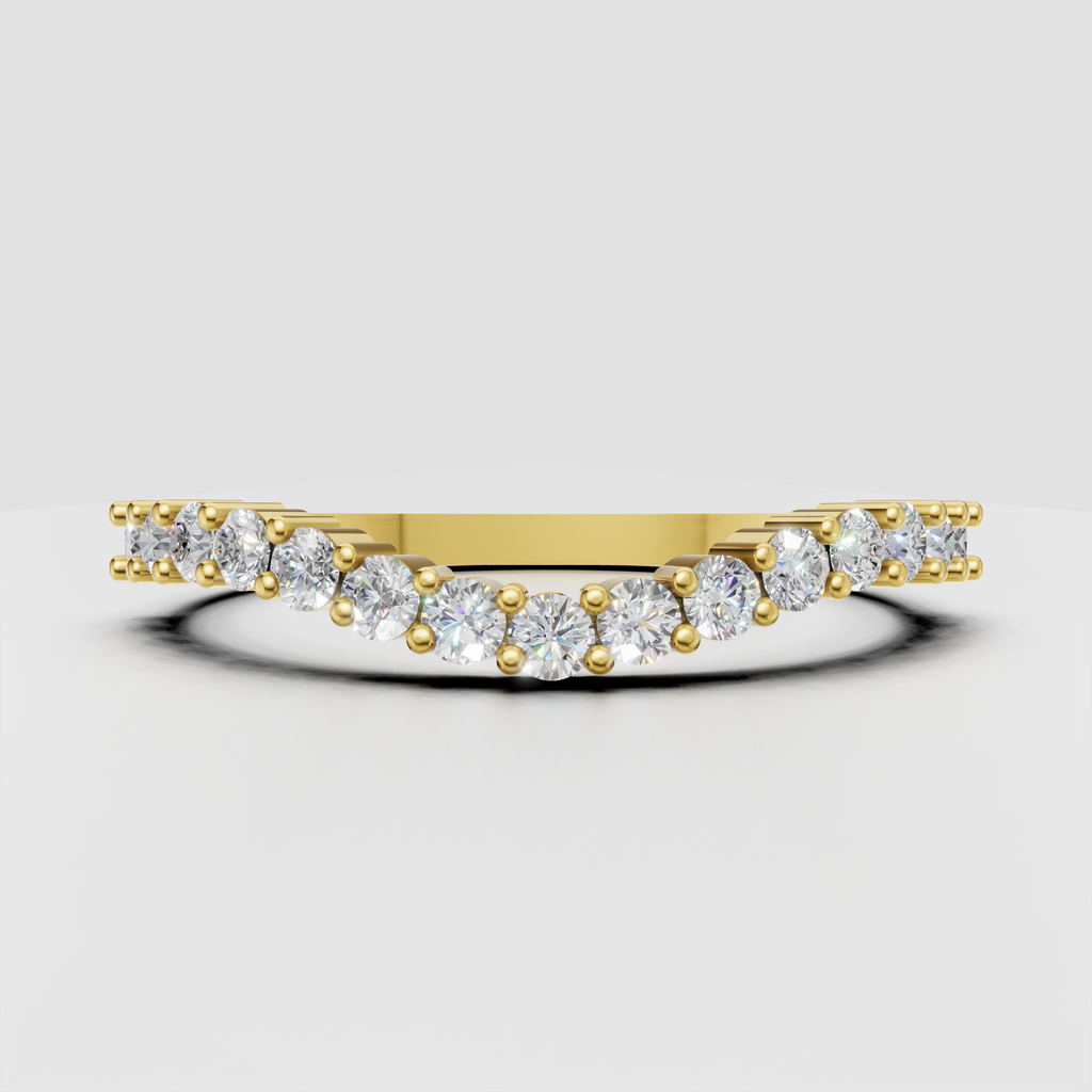 Round diamond bar setting half-eternity ring in polished yellow gold
