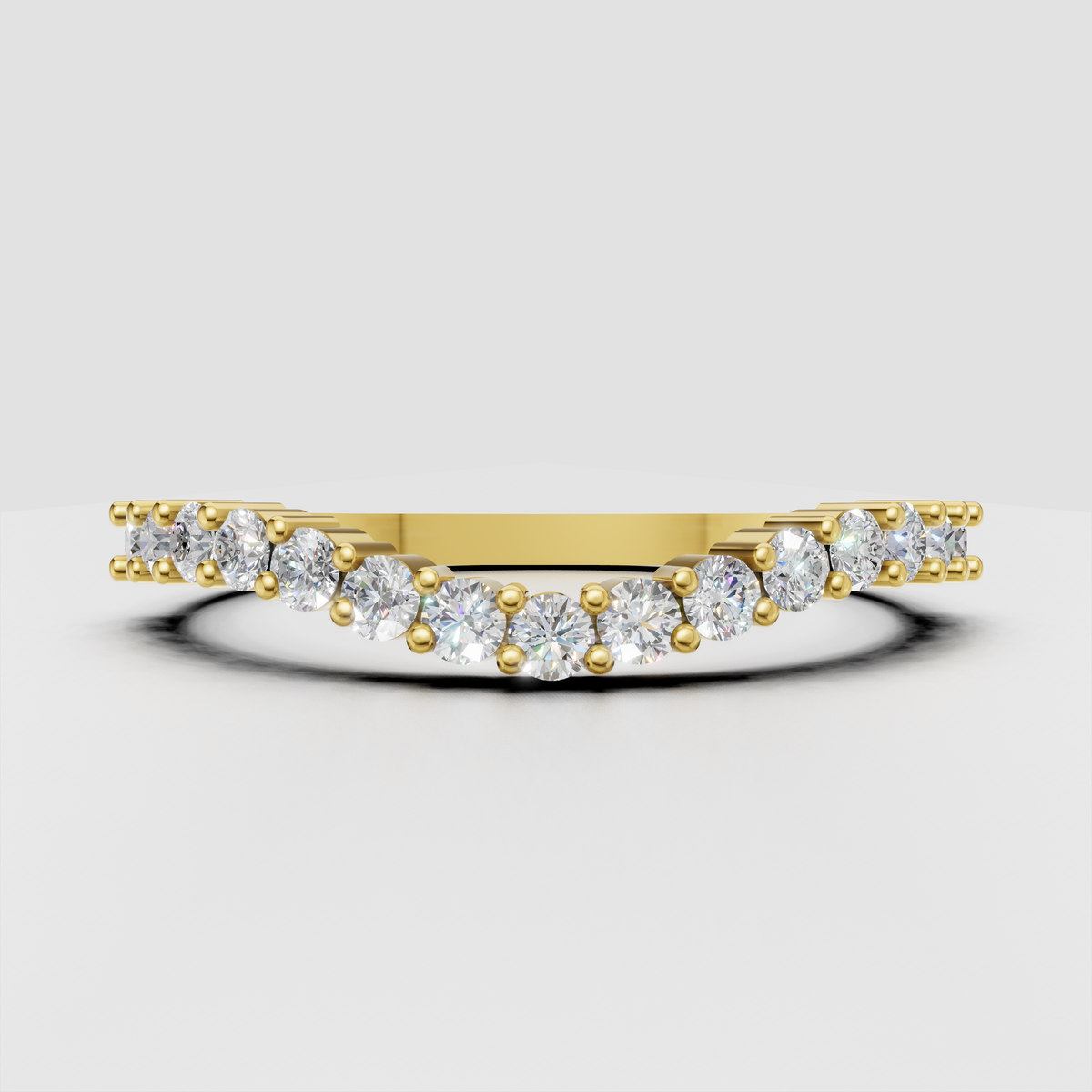 Round diamond bar setting half-eternity ring in polished yellow gold
