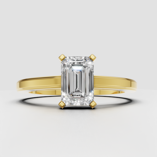 Emerald cut diamond solitaire engagement ring with split shank band