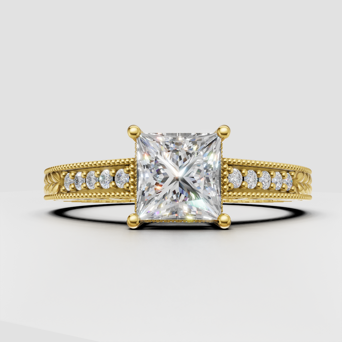 Princess cut diamond four-prong engagement ring