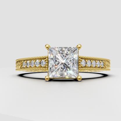 Princess cut diamond four-prong engagement ring